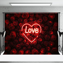 Aperturee - Aperturee Dense Red Rose Neon Love Valentines Day Backdrop