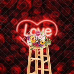 Aperturee - Aperturee Dense Red Rose Neon Love Valentines Day Backdrop