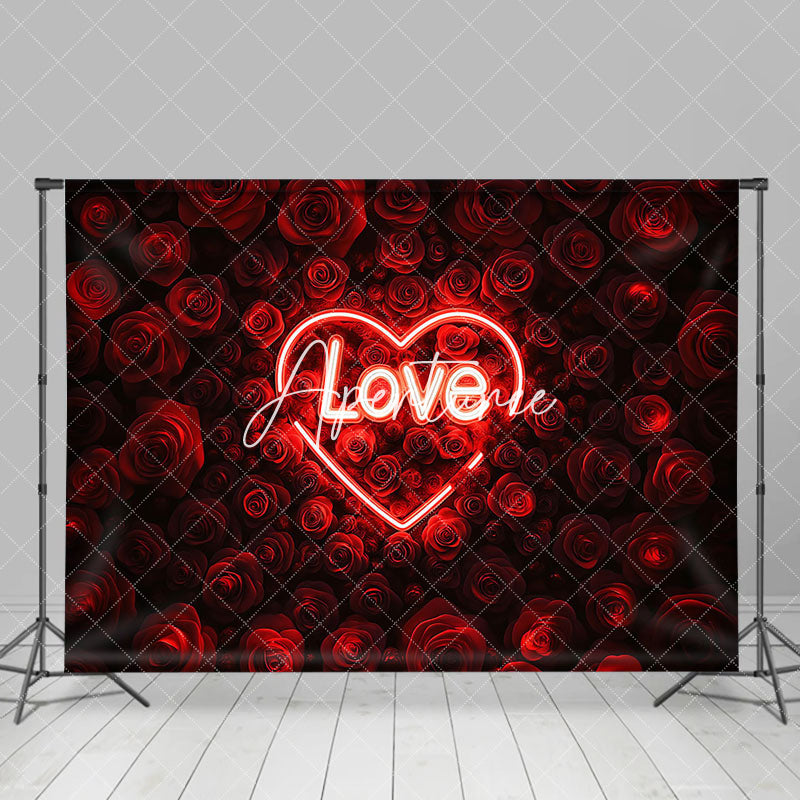 Aperturee - Aperturee Dense Red Rose Neon Love Valentines Day Backdrop