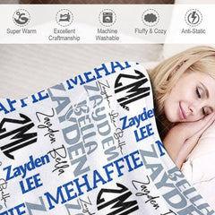 Aperturee - Aperturee Dense Repeated Blue Grey Custom Family Name Blanket