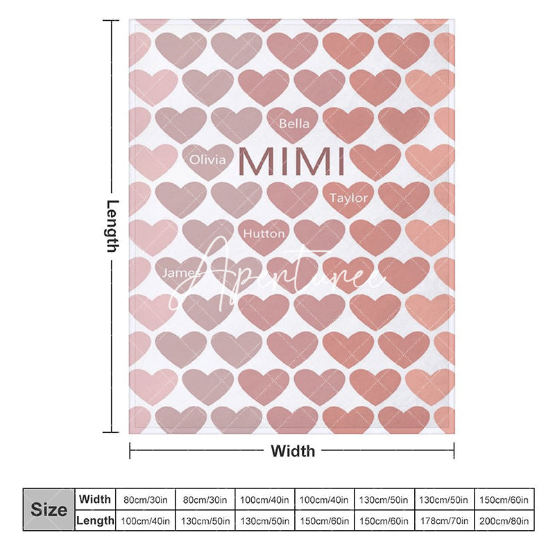 Aperturee - Aperturee Dense Romantic Pink Heart Custom Family Name Blanket