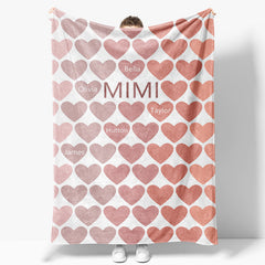 Aperturee - Aperturee Dense Romantic Pink Heart Custom Family Name Blanket