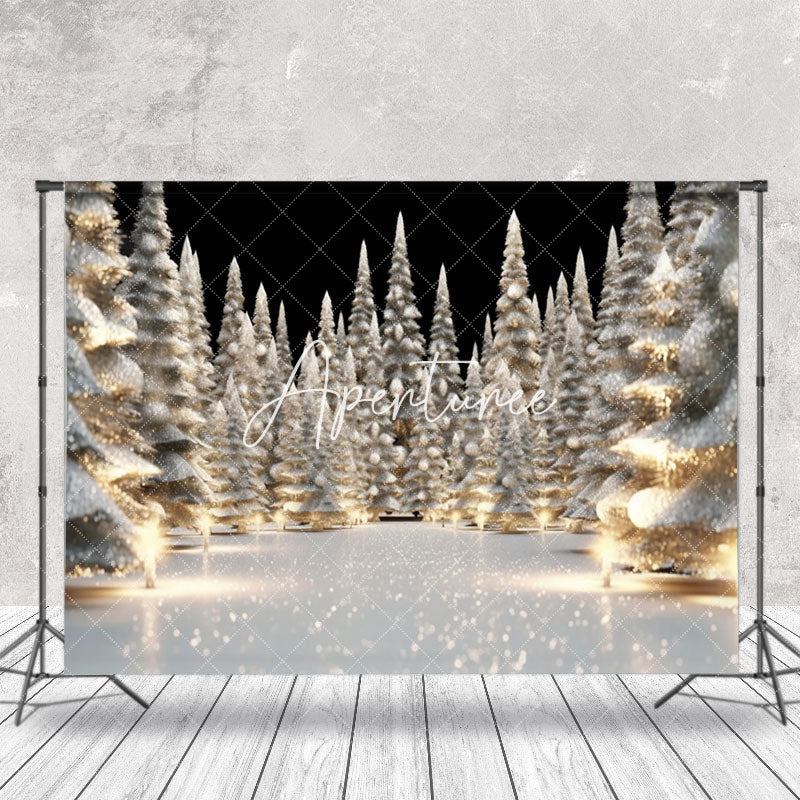 Aperturee - Aperturee Dense Snowy Xmas Trees Light Christmas Vibe Backdrop