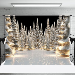 Aperturee - Aperturee Dense Snowy Xmas Trees Light Christmas Vibe Backdrop