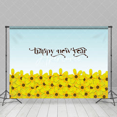 Aperturee - Aperturee Dense Yellow Floral Blue Happy New Year Backdrop