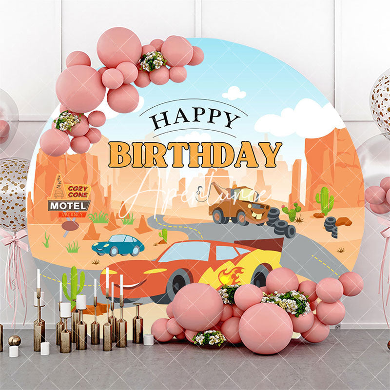 Aperturee - Aperturee Desert Buggy Road Mountain Round Birthday Backdrop