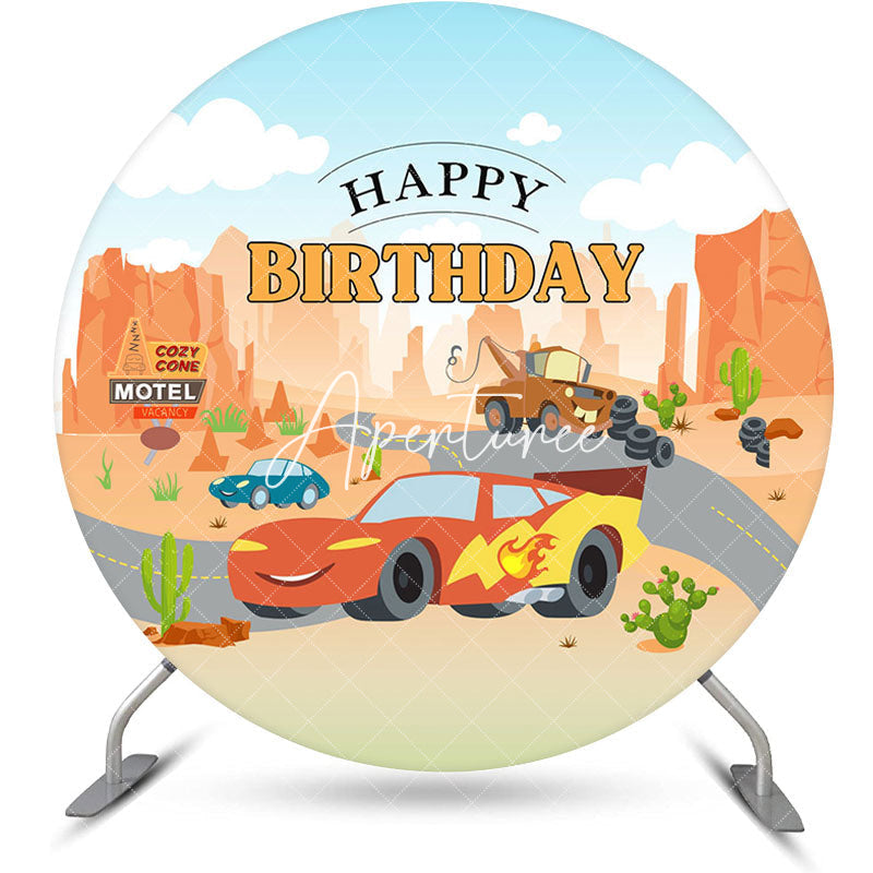 Aperturee - Aperturee Desert Buggy Road Mountain Round Birthday Backdrop