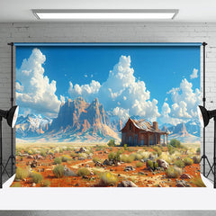 Aperturee - Aperturee Desert Hut Weeds Blue Sky Mountain Scene Backdrop