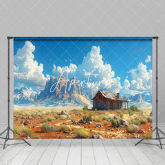 Aperturee - Aperturee Desert Hut Weeds Blue Sky Mountain Scene Backdrop