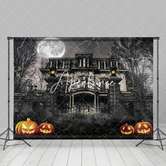 Aperturee - Aperturee Desolate Manor Night Lightning Halloween Backdrop