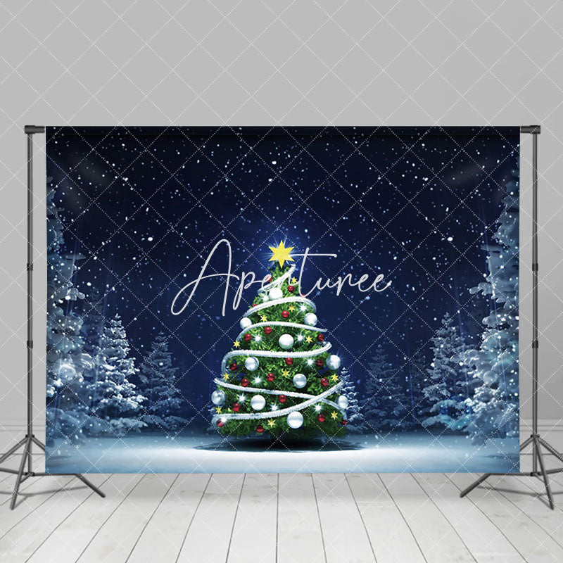 Aperturee - Aperturee Dim Light Snow Star White Christmas Tree Backdrop