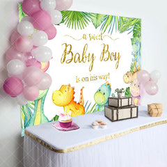 Aperturee - Aperturee Dinosaur Green Sweet Baby Shower Party Backdrop