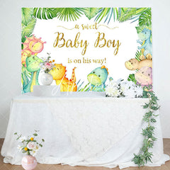 Aperturee - Aperturee Dinosaur Green Sweet Baby Shower Party Backdrop