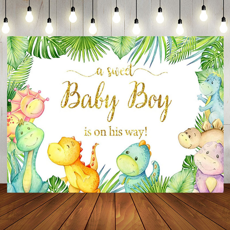 Aperturee - Aperturee Dinosaur Green Sweet Baby Shower Party Backdrop