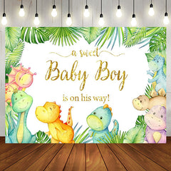 Aperturee - Aperturee Dinosaur Green Sweet Baby Shower Party Backdrop