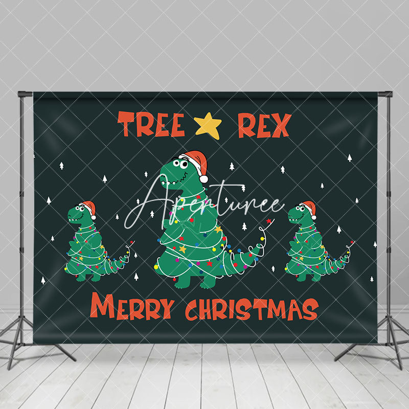 Aperturee - Aperturee Dinosaur Green Tree Tree Res Merry Christmas Backdrop