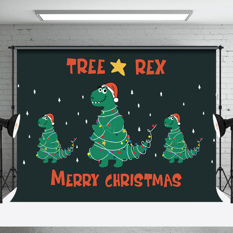 Aperturee - Aperturee Dinosaur Green Tree Tree Res Merry Christmas Backdrop