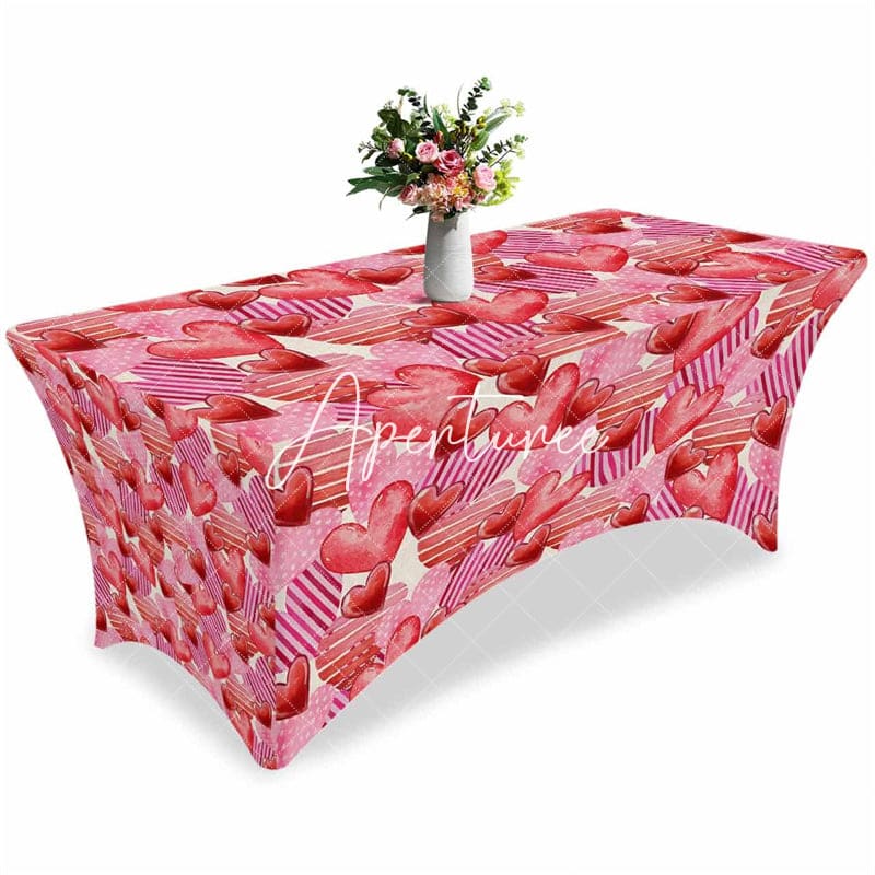 Aperturee - Aperturee Dot Stripe Heart Valentines Day Stretch Table Cover