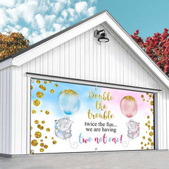 Aperturee - Aperturee Double The Trouble Baby Shower Garage Door Banner