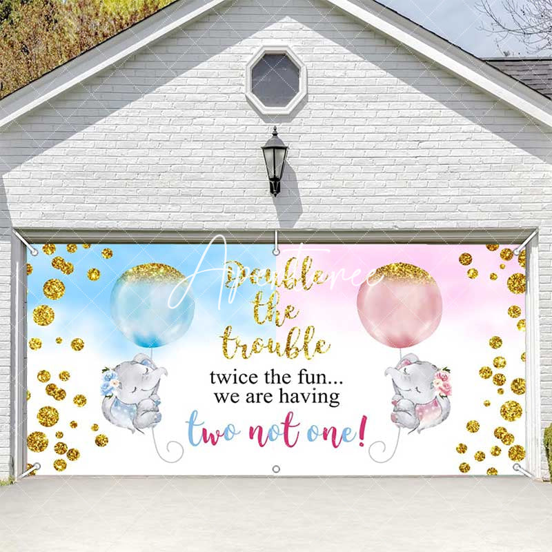 Aperturee - Aperturee Double The Trouble Baby Shower Garage Door Banner