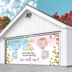 Aperturee - Aperturee Double The Trouble Baby Shower Garage Door Banner