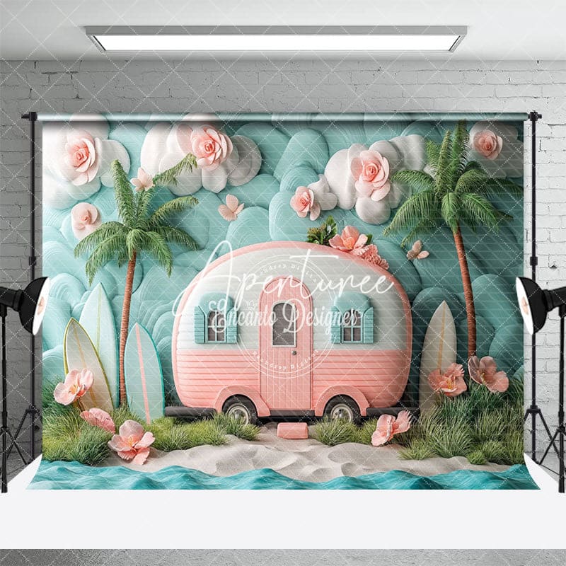 Aperturee - Aperturee Dream California Camping Scene Pink Trailer Backdrop