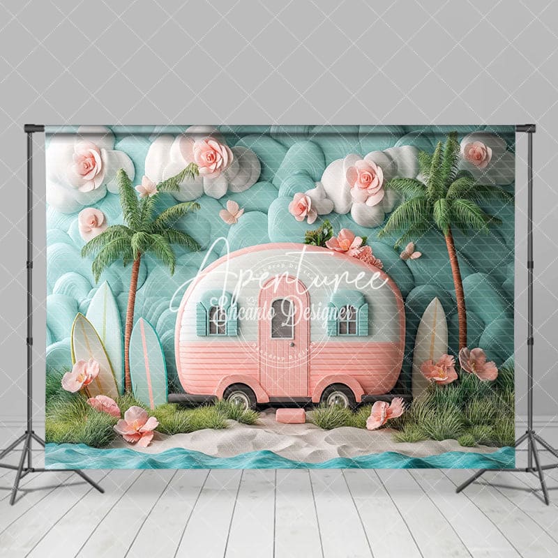 Aperturee - Aperturee Dream California Camping Scene Pink Trailer Backdrop