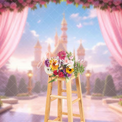 Aperturee - Aperturee Dreamlike Fairy Tale Pink Castle Cake Smash Backdrop