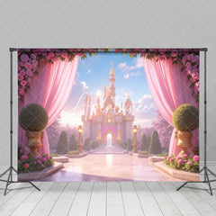 Aperturee - Aperturee Dreamlike Fairy Tale Pink Castle Cake Smash Backdrop