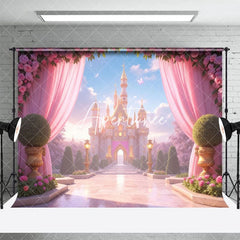 Aperturee - Aperturee Dreamlike Fairy Tale Pink Castle Cake Smash Backdrop