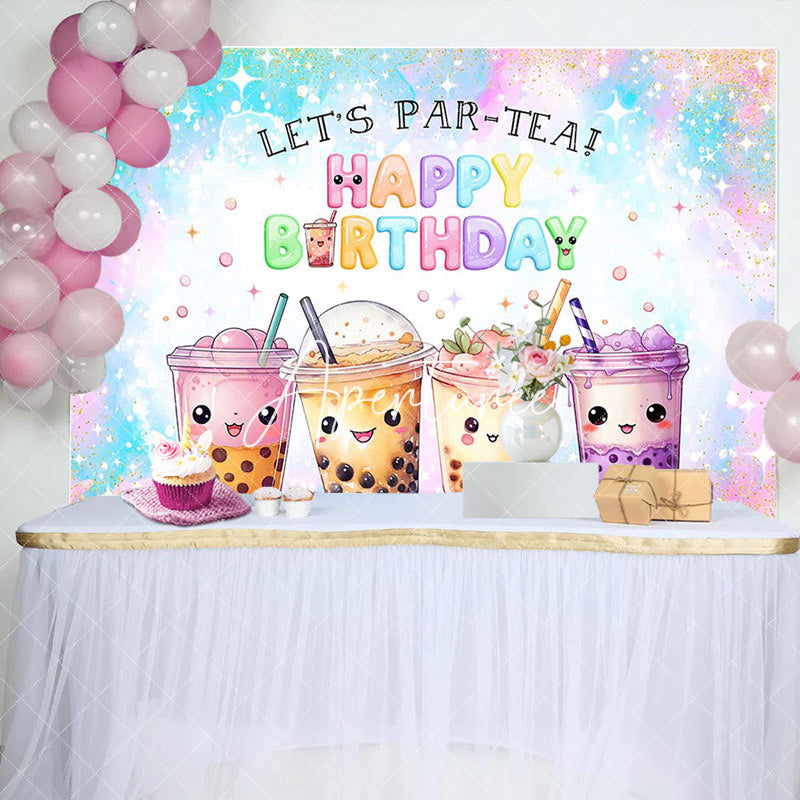 Aperturee - Aperturee Dreamlike Glitter Lets Partea Happy Birthday Backdrop