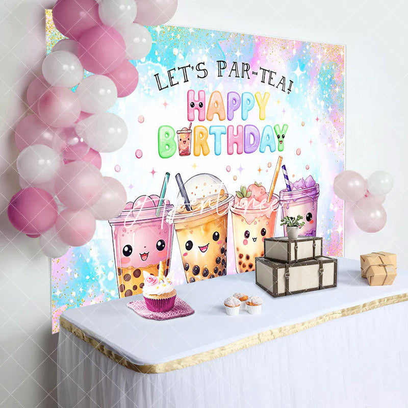 Aperturee - Aperturee Dreamlike Glitter Lets Partea Happy Birthday Backdrop