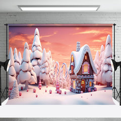 Aperturee - Aperturee Dreamy 3D Gingerbread House Pine Winter Backdrop