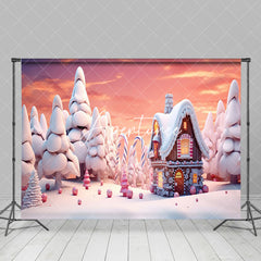 Aperturee - Aperturee Dreamy 3D Gingerbread House Pine Winter Backdrop