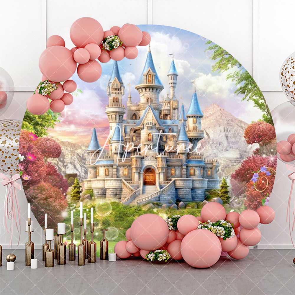 Aperturee - Aperturee Dreamy Castle Spring Scenery Party Round Backdrop