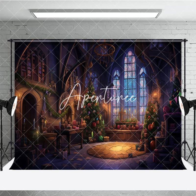 Aperturee - Aperturee Dreamy Christmas Tree Church Photography Backdrop