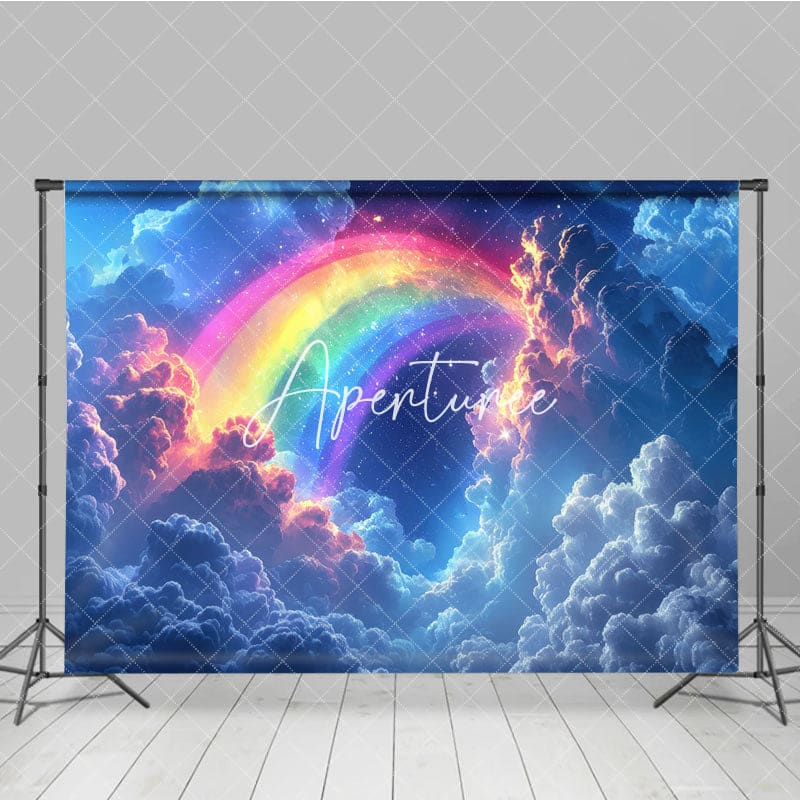 Aperturee - Aperturee Dreamy Cloud Sparkly Rainbow Photography Backdrop