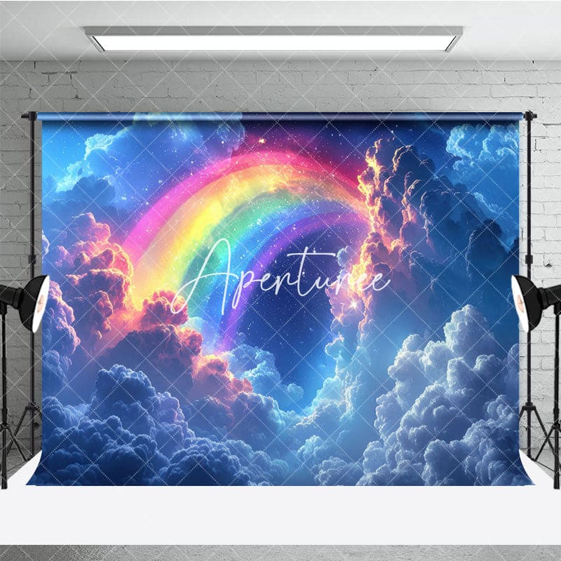 Aperturee - Aperturee Dreamy Cloud Sparkly Rainbow Photography Backdrop