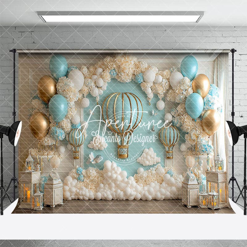 Aperturee - Aperturee Dreamy Hot Air Balloon Adventure Cake Smash Backdrop