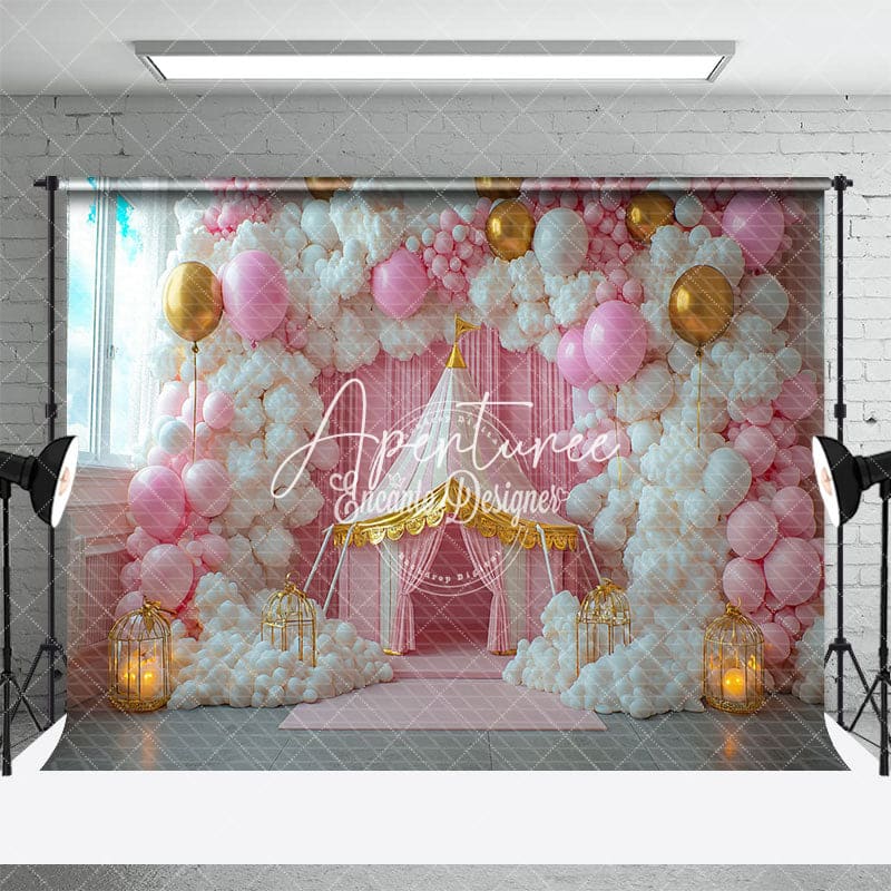 Aperturee - Aperturee Dreamy Pink Circus Tent Birthday Photography Backdrop