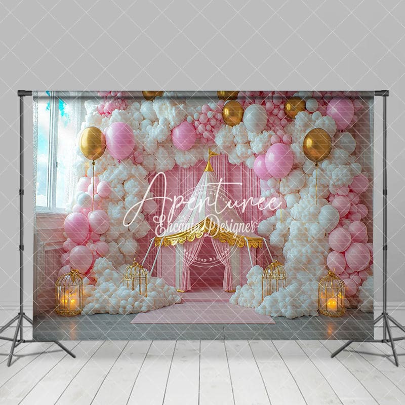 Aperturee - Aperturee Dreamy Pink Circus Tent Birthday Photography Backdrop