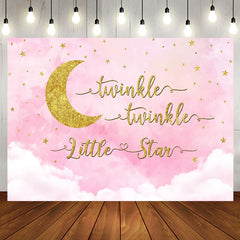 Aperturee - Aperturee Dreamy Pink Golden Moon Twinkle Baby Shower Backdrop