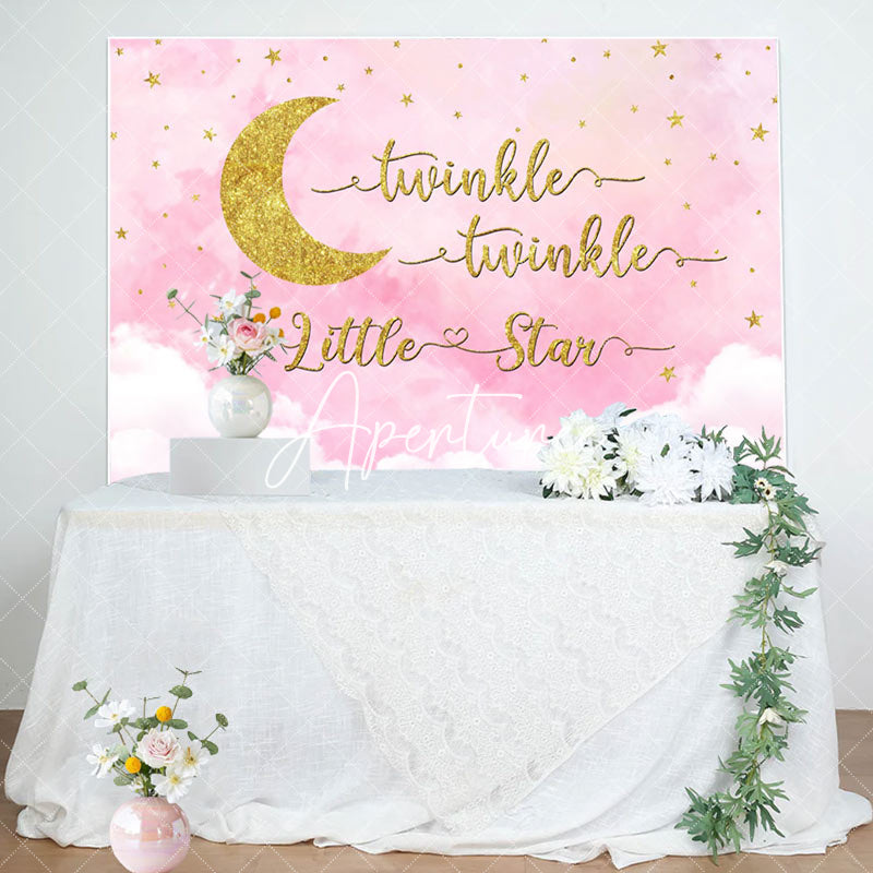 Aperturee - Aperturee Dreamy Pink Golden Moon Twinkle Baby Shower Backdrop