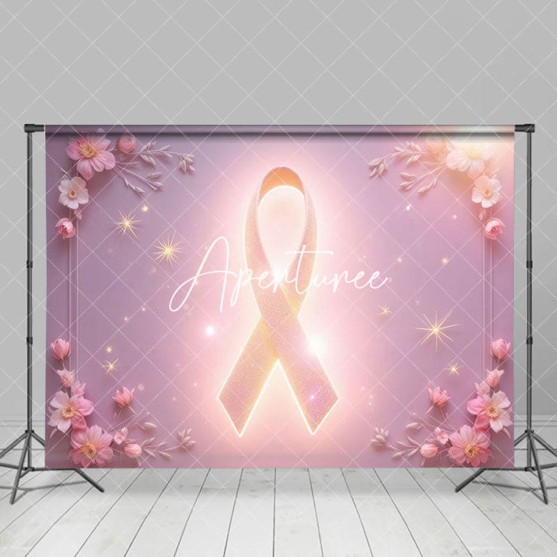 Aperturee - Aperturee Dreamy Pink Ribbon Flower Stars On Gradient Backdrop