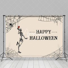 Aperturee - Aperturee Drinking Skeleton Spider Wab Happy Halloween Backdrop