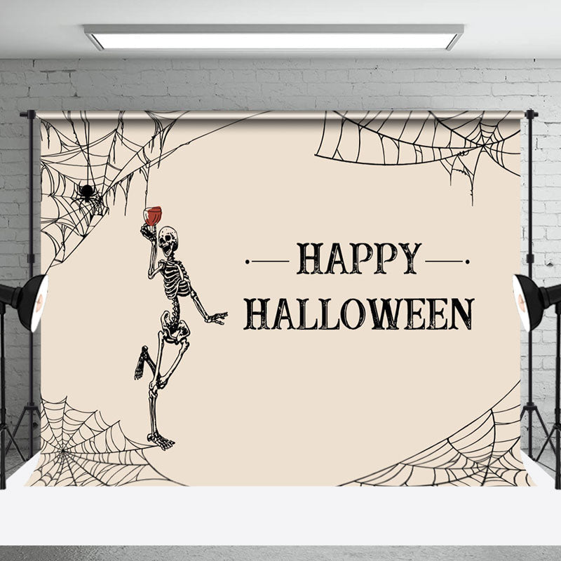 Aperturee - Aperturee Drinking Skeleton Spider Wab Happy Halloween Backdrop