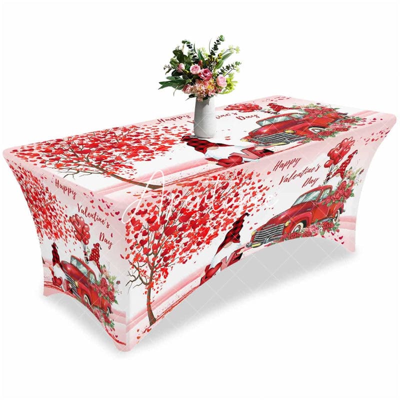 Aperturee - Aperturee Dwarfs Truck Rose Balloon Valentines Stretch Table Cover