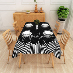 Aperturee - Aperturee Dynamic Black And White Waves Rectangle Tablecloth