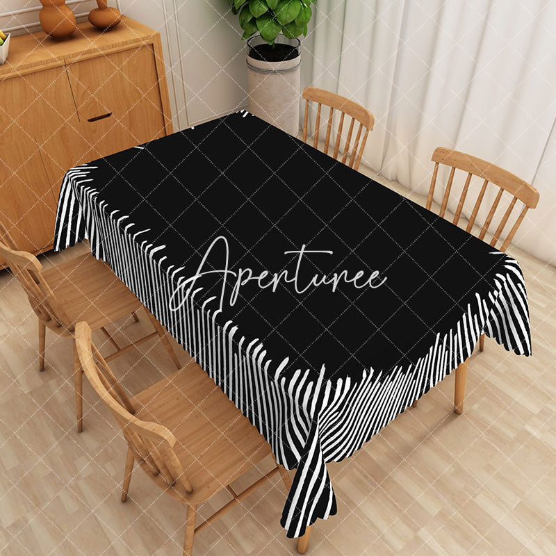 Aperturee - Aperturee Dynamic Black And White Waves Rectangle Tablecloth