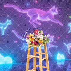 Aperturee - Aperturee Dynamic Neon Cats Flying Night Sky Stars Backdrop